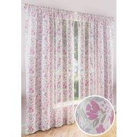 Tyrone Textiles 'Mia' Pink Floral Print Voile Panels Pair with Rod Pocket Header | Size: 140 cm width x 229 cm drop