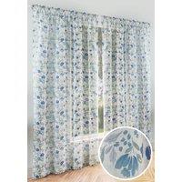 Tyrone Textiles 'Mia' Blue Floral Print Voile Panels Pair with Rod Pocket Header | Size: 140 cm width x 229 cm drop