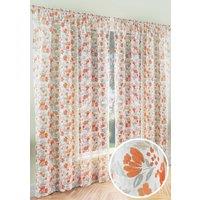 Tyrone Textiles 'Mia' Burnt Orange Floral Print Voile Panels Pair - Rod Pocket Header | Size: 140 cm width x 229 cm drop