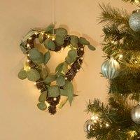 Lighting Collection Christmas Rattan Heart Wreath in Green
