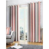 Fusion 'Whitworth Stripe' Fully Lined 100% Cotton Eyelet Curtains in Rose | Size: 168 cm width x 183 cm drop