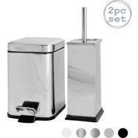 Harbour Housewares 3L Square Bathroom Bin & Brush Set - Slim Stainless Steel Bathroom Set in Silver