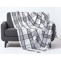 Homescapes Tartan Check Sofa & Bed Throw in White | Size: 150 cm x 200 cm