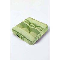Homescapes Morocco Striped Cotton Floor Cushion in Green | Size: 40 cm x 40 cm
