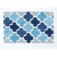 Homescapes Blue & Grey Pattern Cotton Bath Mat