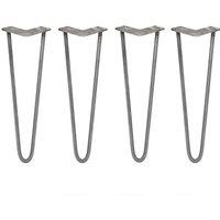 Monstershop 4 x 16" Hairpin Legs - 2 Prong - 12mm - Raw Steel in Silver