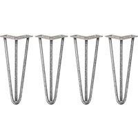 Monstershop 4 x 12" Hairpin Legs - 3 Prong - 12mm - Raw Steel in Silver