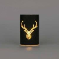 Shatchi 17cm Christmas Decorated Vase Led Black Glass Vase / Stags Head