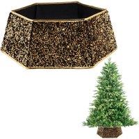 Shatchi 26.8Inch Christmas Tree Skirt Foldable Sequin Xmas Tree Stand Base Cover Collar Trunk Basket Ring for Tree Decorations in Gold | Size: 1 Pack