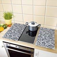 Basilico Set of 2 Granite-Effect Glass Hob Covers, Multi-Purpose Kitchen Boards in Grey