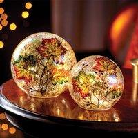 Coopers of Stortford Crackle Glass LED Light Balls, Battery-Operated, Pair, Autumn Colours