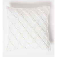 Homescapes Geometric Diamond Tufted Cotton Cushion in White | Size: 45 cm x 45 cm