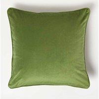 Homescapes Filled Velvet Cushion with Piped Edge 46 x 46 cm in Olive