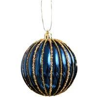 Melody Maison Set Of 2 Blue Glitter Striped Reeded Hanging Baubles - 8cm