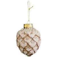 Melody Maison Neutral Sequin Frosted Pine Cone Bauble Decoration - 8cm in Brown