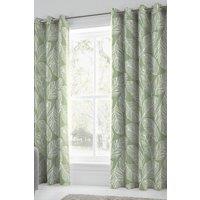 Fusion 'Matteo' 100% Cotton Light Filtering Pair of Eyelet Curtains in Green | Size: 168 cm width x 183 cm drop