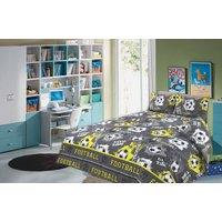 Homes-Linen Football Childrens Duvet Cover Set Grey & Yellow Bedding | Size: Single