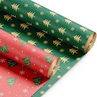 Kraft & Co 2 Pack Christmas Wrapping Paper Roll 44.5cm x 25m (Christmas Tree)