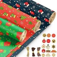 Kraft & Co 3 Pack Kraft Christmas Wrapping Paper Rolls, 69x8cm, Christmas Stocking