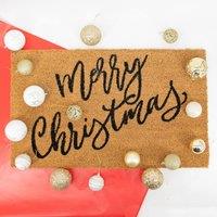 Artsy Mats Scribbly Merry Christmas Doormat in Brown | Size: 45 cm x 75 cm
