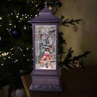 Samuel Alexander 31cm Dual Powered Light up Glitter Christmas Water Spinner with Snowman Scene in Brown