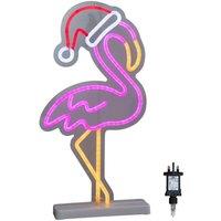 Samuel Alexander 43cm Neon Effect Flamingo with Santa Hat with Multi-Coloured LEDs