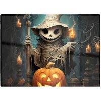 Warren Reed - Designer Creepy Ghost With Pumpkins Glass Chopping Board in Orange