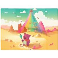Warren Reed - Designer Purple Bear On A Beach Holiday Glass Chopping Board in Yellow