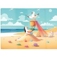 Warren Reed - Designer Seagulls On A Beach Holiday Glass Chopping Board in Yellow