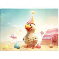 Warren Reed - Designer Funky Chicken On A Beach Holiday Glass Chopping Board in Yellow