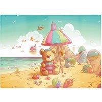 Warren Reed - Designer Teddy Bead On A Beach Holiday Glass Chopping Board in Yellow