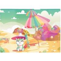 Warren Reed - Designer Kitten On A Beach Holiday Glass Chopping Board in Yellow