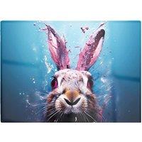 Warren Reed - Designer Rabbit Face Splashart Glass Chopping Board in Blue