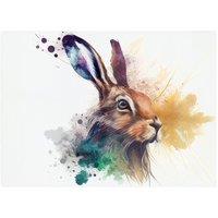 Warren Reed - Designer Hare Close Up Splashart Glass Chopping Board in Brown