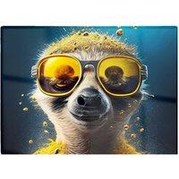 Warren Reed - Designer Meerkat With Golden Glasses Splashart Glass Chopping Board in Yellow