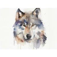 Warren Reed - Designer Wolf Watercolour Glass Chopping Board in Brown