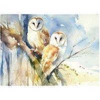 Warren Reed - Designer Barn Owls Watercolour Glass Chopping Board in Brown
