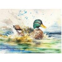 Warren Reed - Designer Splashing Mallard Watercolour Glass Chopping Board in Brown