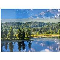 Warren Reed - Designer Summer Mountain Lake Glass Chopping Board in Green