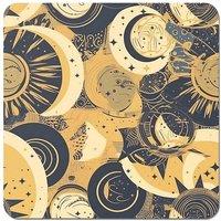 Warren Reed - Designer Blue Gold Moon & Sun Coasters - Set of 4 in Yellow