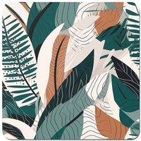 Warren Reed - Designer Autumn Tropical Leaves Green Brown Coasters - Set of 4