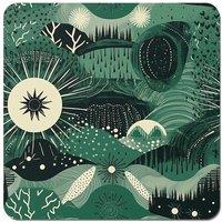 Warren Reed - Designer Abstract Green Moon Coasters - Set of 4