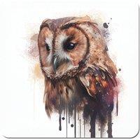 Warren Reed - Designer Tawny Owl Face Splashart Light Background Coasters - Set of 4 in Brown