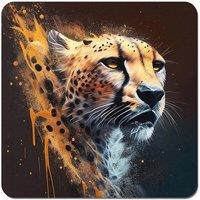 Warren Reed - Designer Cheetah Face Splashart Dark Background Coasters - Set of 4 in Yellow