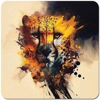 Warren Reed - Designer Cheetah Face Splashart Coasters - Set of 4 in Yellow
