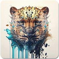Warren Reed - Designer Leapoard Face Splashart On Light Background Coasters - Set of 4 in Yellow
