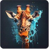 Warren Reed - Designer Blue Giraffe Face Splashart Coasters - Set of 4 in Grey