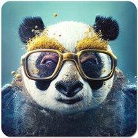 Warren Reed - Designer Panda With Golden Glasses Splashart Coasters - Set of 4 in Yellow