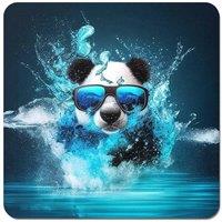 Warren Reed - Designer Panda With Glasses Splashart Water Coasters - Set of 4 in Blue