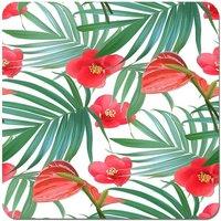 Warren Reed - Designer Tropical Flowers & Palm Leaves Hawaiian Coasters - Set of 4 in Green